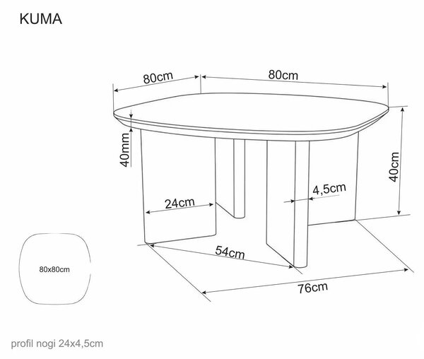 Măsuță cafea KUMA, stejar, furnir/MDF, 80x80x42 cm