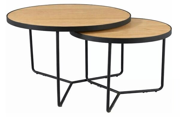 Set 2 măsuțe cafea ITALIA, stejar/negru, furnir/metal/MDF