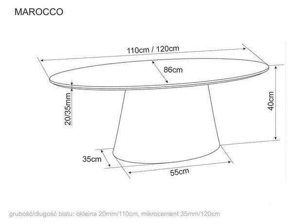 Măsuță cafea MAROCCO, ecru, MDF/microciment, 120x60x40 cm