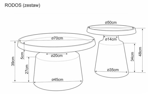 Set 2 măsuțe cafea RODOS, bej mat, metal