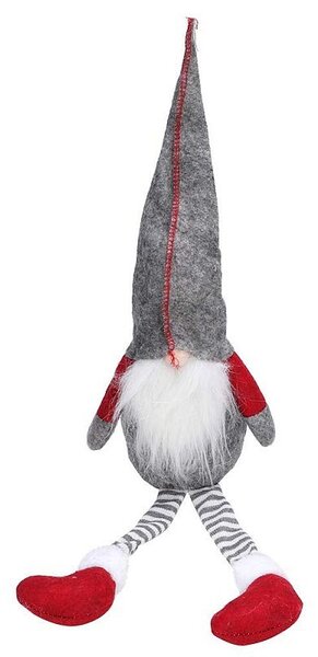 Elf de jucarie 50 cm, figurina decorativa Craciun, material textil, rosu si gri