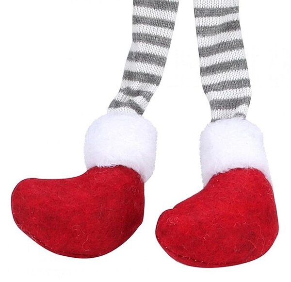 Elf de jucarie 50 cm, figurina decorativa Craciun, material textil, rosu si gri