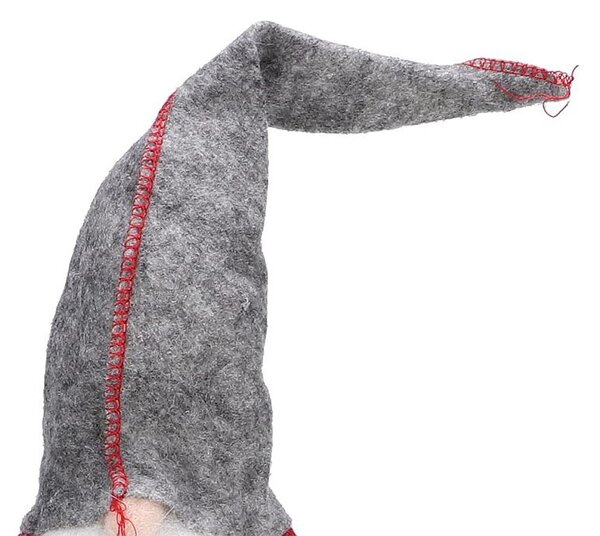 Elf de jucarie 50 cm, figurina decorativa Craciun, material textil, rosu si gri
