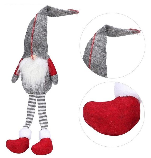 Elf de jucarie 50 cm, figurina decorativa Craciun, material textil, rosu si gri