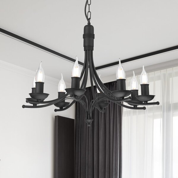 Lamkur Candelabru Kandela, 8 becuri, negru, reglabil, Negru, Hol, Metal, Modern