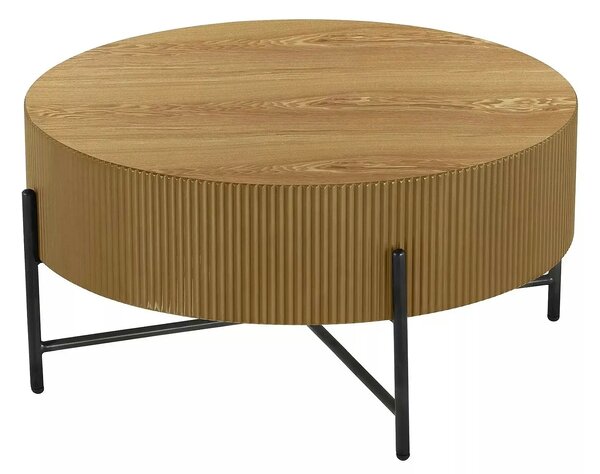 Măsuță cafea TUCA, stejar/negru mat, furnir/metal/MDF, 80x80x40 cm