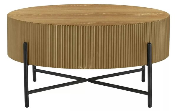 Măsuță cafea TUCA, stejar/negru mat, furnir/metal/MDF, 80x80x40 cm