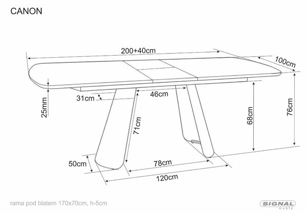 Masă extensibilă CANON, stejar/cașmir, furnir/metal/MDF, 200–240x100x7