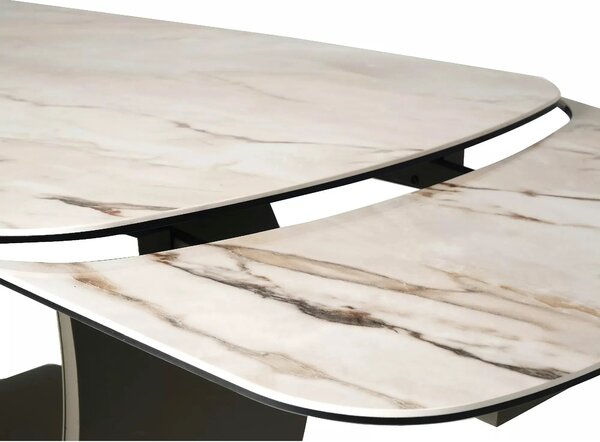 Masă extensibilă CASABLANCA, bej/cupru, sticlă securizată/ceramică/met