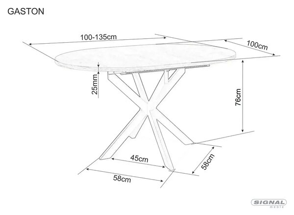 Masă extensibilă GASTON, bej/cașmir, ceramică/metal/MDF, 100–135x100x7