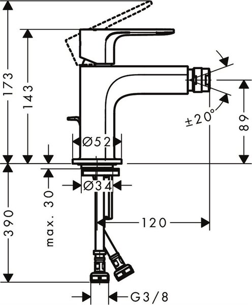 Hansgrohe Rebris E baterie bideu stativ negru 72211670