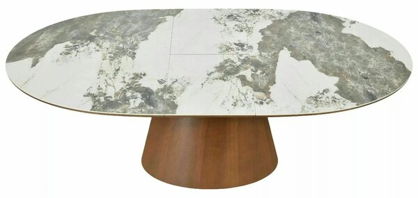 Masă extensibilă MAROCCO, alb/nuc, ceramică/furnir/MDF, 160–200x90x75