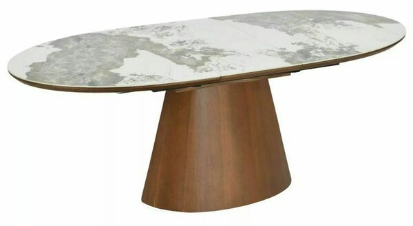 Masă extensibilă MAROCCO, alb/nuc, ceramică/furnir/MDF, 160–200x90x75