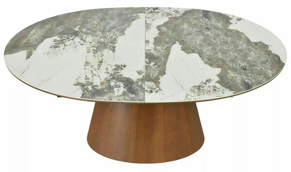 Masă extensibilă MAROCCO, alb/nuc, ceramică/furnir/MDF, 160–200x90x75