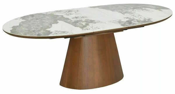 Masă extensibilă MAROCCO, alb/nuc, ceramică/furnir/MDF, 160–200x90x75