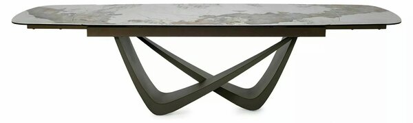 Masă extensibilă MARANELLO, alb/cupru, sticlă securizată/ceramică/meta