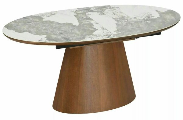 Masă extensibilă MAROCCO, alb/nuc, ceramică/furnir/MDF, 160–200x90x75