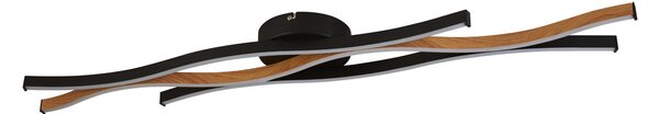 Searchlight Plafonieră LED Bloom Swirl negru/lemn, reglabil, Negru, Camera de zi / sufragerie, Metal, Modern