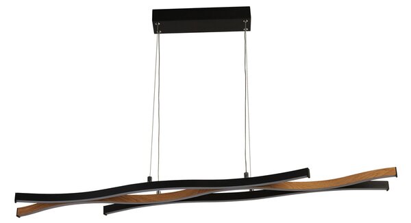 Searchlight Bloom Swirl LED suspendat negru/lemn, reglabil, Negru, Camera de zi / sufragerie, Metal, Modern
