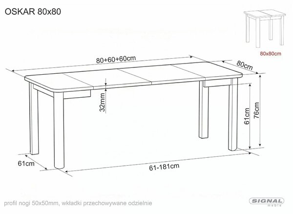 Masă extensibilă OSKAR, stejar cremona/cașmir, PAL laminat/MDF, 80–200