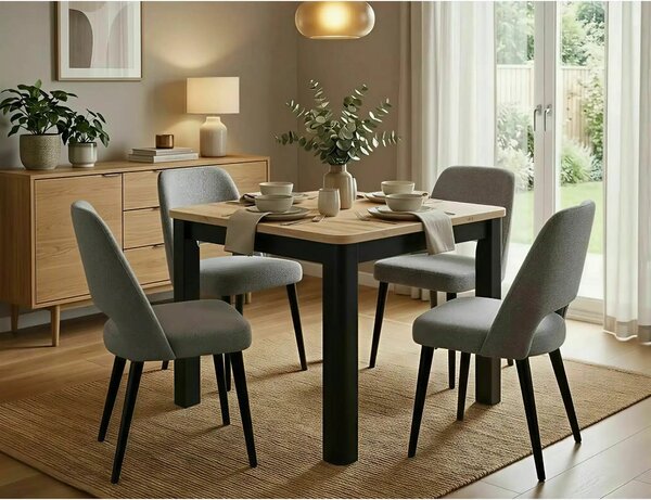 Masă extensibilă OSKAR, stejar artizanal/negru, PAL laminat/MDF, 80–20