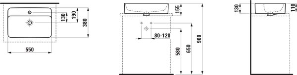 Laufen Savoy lavoar 55x38 cm dreptunghiular de blat alb luciu H8169450001041