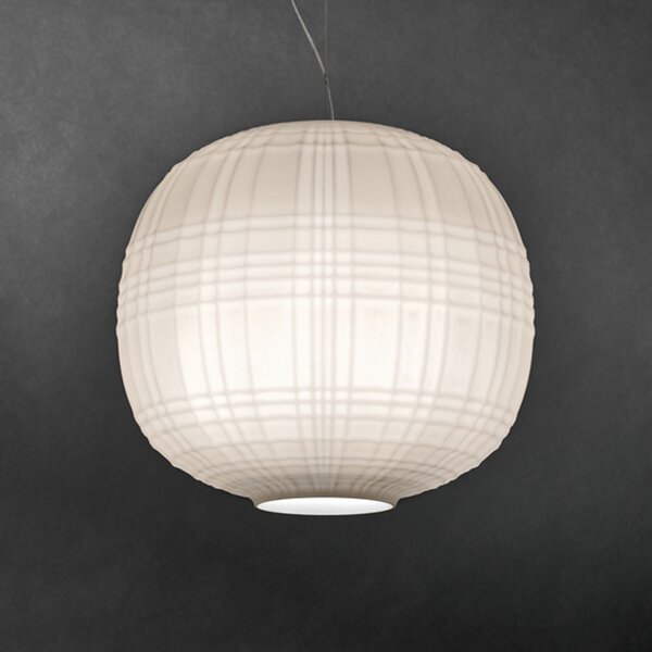 Foscarini Tartan LED cu suspensie, alb, reglabil, Alb, Camera de zi / sufragerie, Sticlă, Design