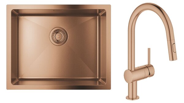 Set chiuveta din otel Grohe K700U 31574DL1, baterie bucătărie Grohe Minta 32321DL2