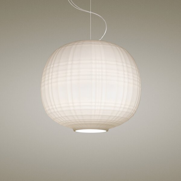 Foscarini Tartan LED cu suspensie, alb, reglabil, Alb, Camera de zi / sufragerie, Sticlă, Design