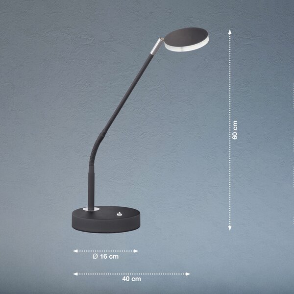 FH Lighting Lampă de masă LED Lunia, dimabilă, negru-nisip, reglabil, Negru, Studiu / Birou, Metal, Modern