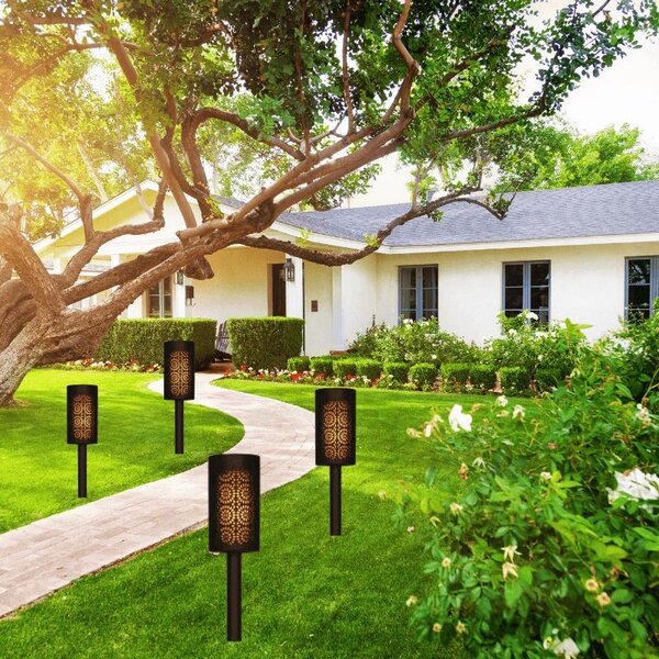 Lampa solara de gradina tip torta, efect de flacara, senzor amurg, 1.2W, IP44, inaltime 39 cm