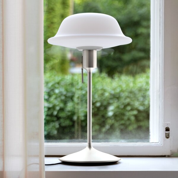 UMAGE Butler lampă de masă abajur din sticlă, bază oțel, Alb, Camera de zi / sufragerie, Metal, Design
