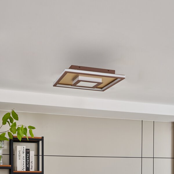 Lindby Pekela Plafonieră cu LED, unghiulară, 40 cm, reglabil, Maro / Rugină, Camera de zi / sufragerie, Metal, Modern