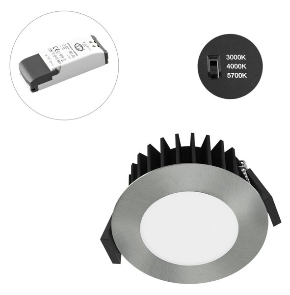 EVN Solido68 LED plafonieră încastrată 10W cromat, reglabil, Gri, Camera de zi / sufragerie, Metal, Corpuri de iluminat încastrate rotunde