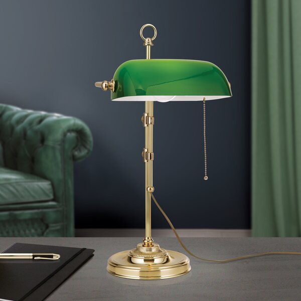 ORION Lampă bancher Harvard comutator șnur, alamă/verde, Auriu / Alamă, Studiu / Birou, Metal, Vintage