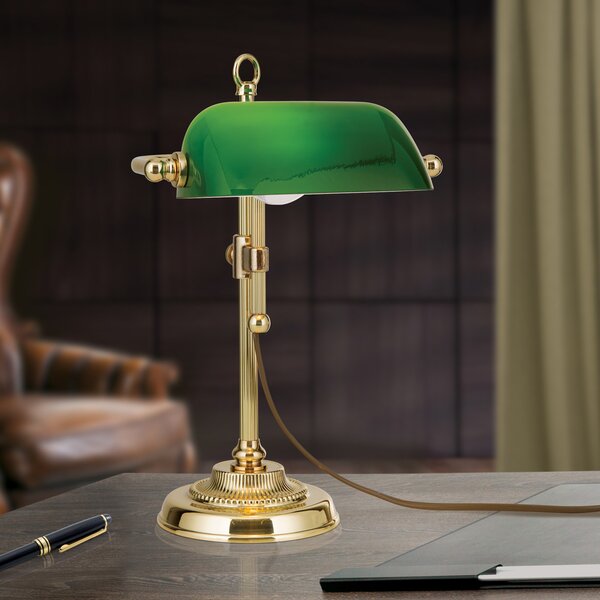 ORION Lampă de bancher Harvard, alamă/verde, H=32 cm, Auriu / Alamă, Studiu / Birou, Metal, Vintage
