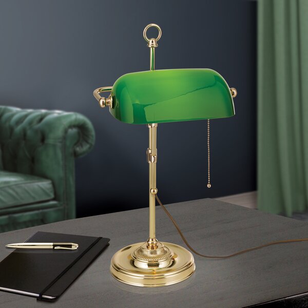 ORION Lampă bancher Harvard comutator șnur, alamă/verde, Auriu / Alamă, Studiu / Birou, Metal, Vintage
