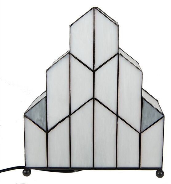 Clayre&Eef Lampă de masă 5LL-6119, stil Tiffany, Alb, Camera de zi / sufragerie, Sticlă, Tiffany