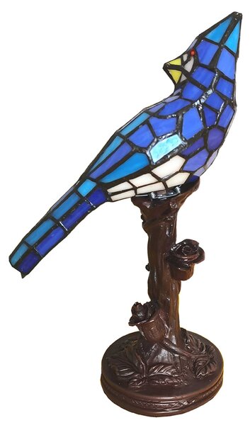 Clayre&Eef Lampă masă 5LL-6102BL pasăre, albastru, Tiffany, Camera de zi / sufragerie, Plastic, Tiffany