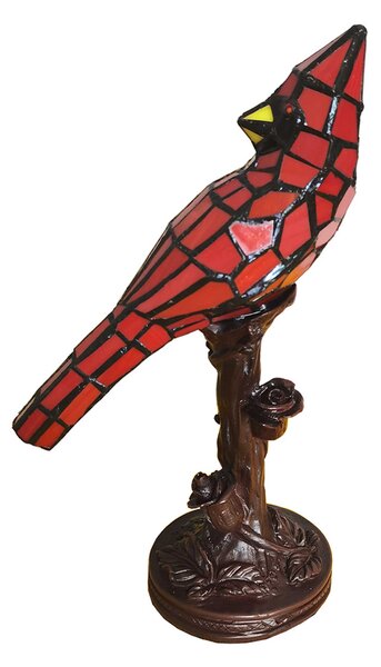 Clayre&Eef Lampă de masă 5LL-6102R pasăre, roșu, stil Tiffany, Maro / Rugină, Camera de zi / sufragerie, Plastic, Tiffany