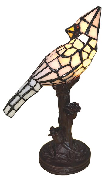 Clayre&Eef Lampă de masă 5LL-6102N pasăre, crem, stil Tiffany, Maro / Rugină, Camera de zi / sufragerie, Plastic, Tiffany