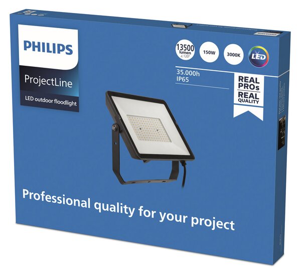 Philips Spot de exterior ProjectLine LED 3,000K 150W, Negru, Metal, Spot de exterior / vârf de pământ