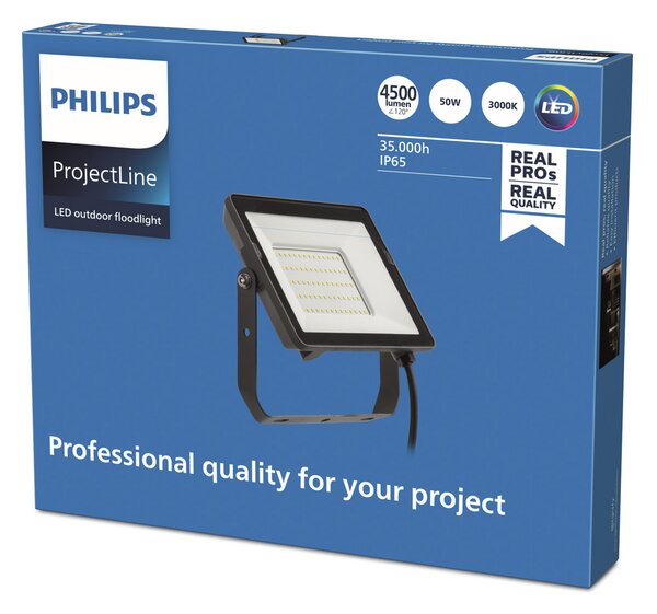 Philips Spot de exterior ProjectLine LED 3.000K 50W, Negru, Metal, Spot de exterior / vârf de pământ
