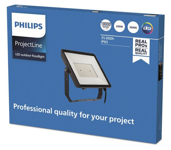 Philips Spot de exterior ProjectLine LED 3.000K 200W, Negru, Metal, Spot de exterior / vârf de pământ
