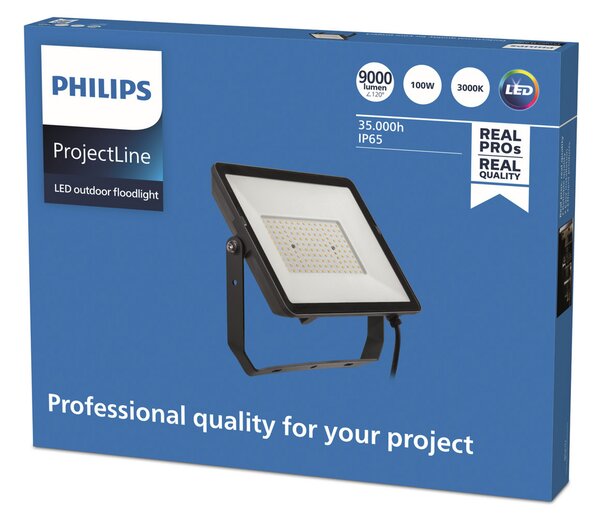 Philips Spot de exterior ProjectLine LED 3.000K 100W, Negru, Metal, Spot de exterior / vârf de pământ