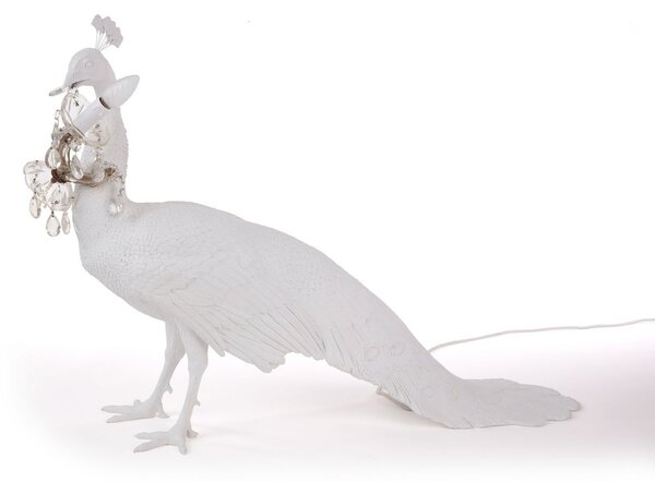 SELETTI Lampă LED deco Peacock Lamp, alb, sticlă cristale, reglabil, Alb, Camera de zi / sufragerie, Plastic, Design