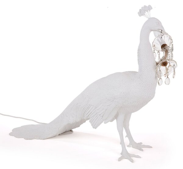 SELETTI Lampă LED deco Peacock Lamp, alb, sticlă cristale, reglabil, Alb, Camera de zi / sufragerie, Plastic, Design