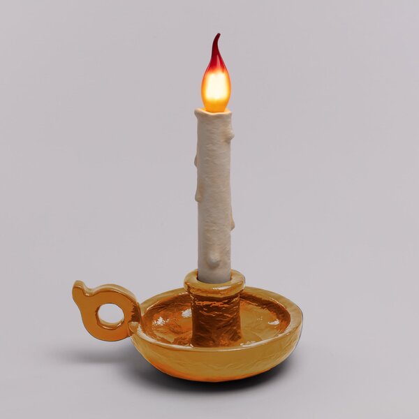 SELETTI Lampă LED de masă Grimm Bugia, lumânare, auriu, reglabil, Auriu / Alamă, Camera de zi / sufragerie, Plastic, Design