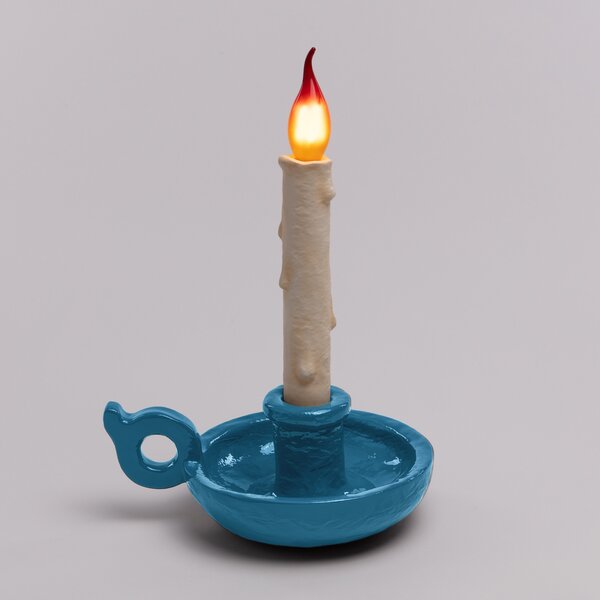 SELETTI Lampă LED de masă Grimm Bugia, lumânare, albastru, reglabil, Albastru, Camera de zi / sufragerie, Plastic, Design