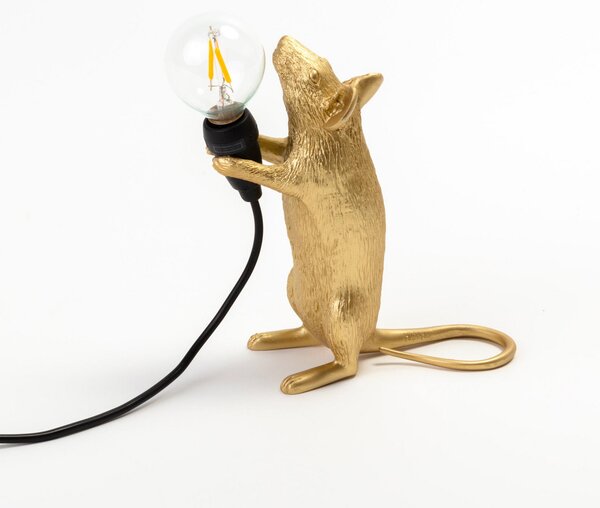 SELETTI Mouse Lampa LED bec lampă decorativă USB în picioare aur, Auriu / Alamă, Camera de zi / sufragerie, Plastic, Design